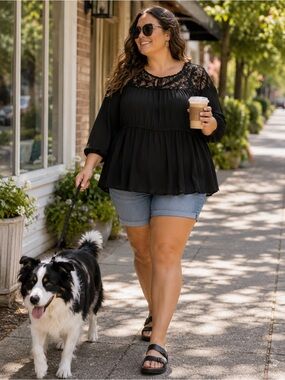 torrid Black Lace Yoke Peasant Tunic Top